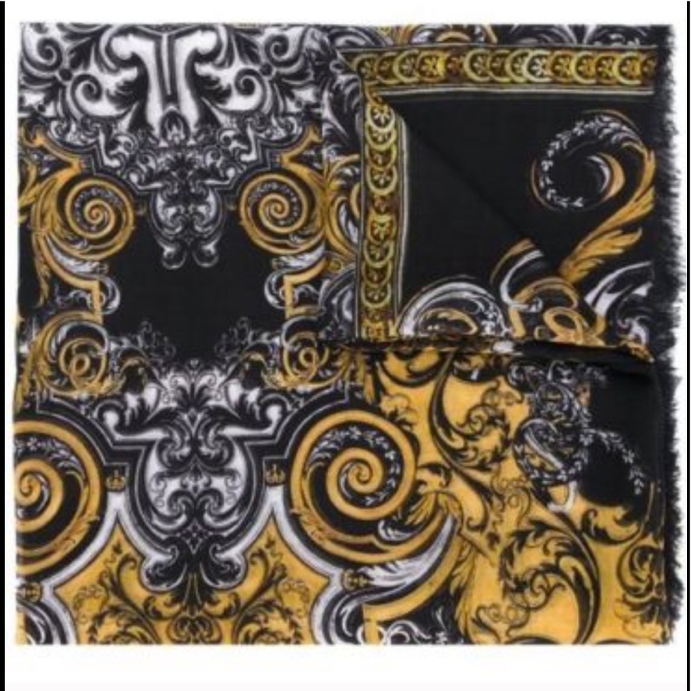 Roberto Cavalli Baroque Gold Silk Scarf